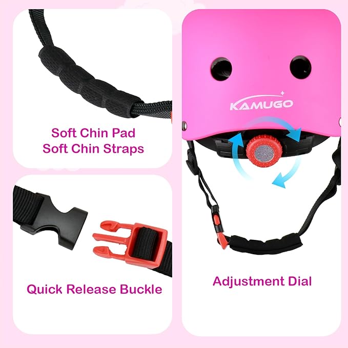 KAMUGO Kids Bike Helmet, Toddler Helmet for Ages 2-8 Boys Girls with Sports Protective Gear Set Knee Elbow Wrist Pads for Skateboard Cycling Scooter Rollerblading-CubbioJoy