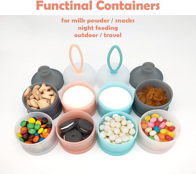 Baby Formula Dispenser, Portable Milk Powder Dispenser Container, Baby Feeding Travel Storage Container, Non-Spill Stackable Baby Snack Storage Container, BPA Free, 4 Compartments, 2 Packs-CubbioJoy
