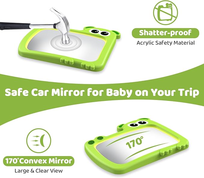 2-in-1 Baby Car Mirror with Lights & Soft Sounds, Cry Detector, Clear Night View, 360° Rotation, Shatterproof, Rear Facing Baby Car Seat Mirror with Remote Control, Perfect Baby Shower Gifts (Green)-CubbioJoy