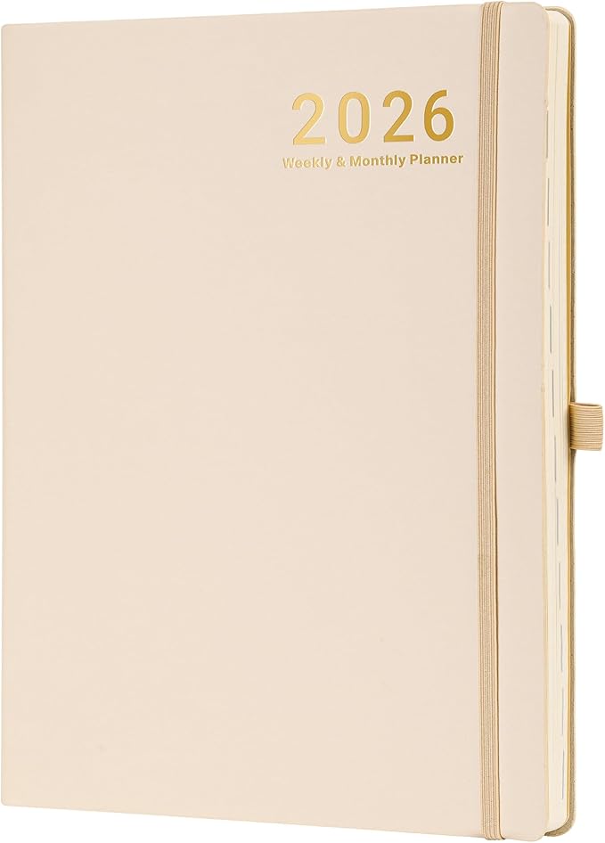 2026 Planner - JAN 2026 - DEC 2026, Planner 2026, Weekly and Monthly Planners, Leather Cover Planners with Thick Paper, Back Pocket with Notes Pages, Seashell Gold (8.5" x 11")-CubbioJoy