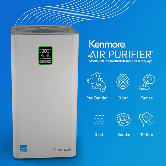 Kenmore PM4030 Air Purifier with H13 True HEPA Filter, Covers Up to 2300 Sq.Foot, 24db SilentClean 3-Stage HEPA Filtration System, 5 Speeds for Home Large Room, Kitchens & Bedroom-CubbioJoy