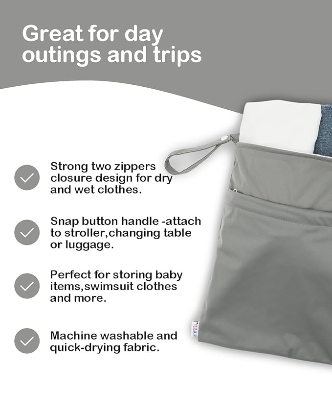 ALVABABY 2pcs Cloth Diaper Wet Dry Bags Waterproof Reusable with Two Zippered Pockets Travel Beach Pool Daycare Soiled Baby Items Yoga Gym Bag for Swimsuits or Wet Clothes L2933-CubbioJoy