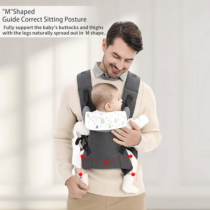Baby Sling Carrier,4-in-1 Ergonomic Baby Backpack Front Carrier,Newborn to Toddler Wrap Lightweight Adjustable Baby Sling,Grey-CubbioJoy