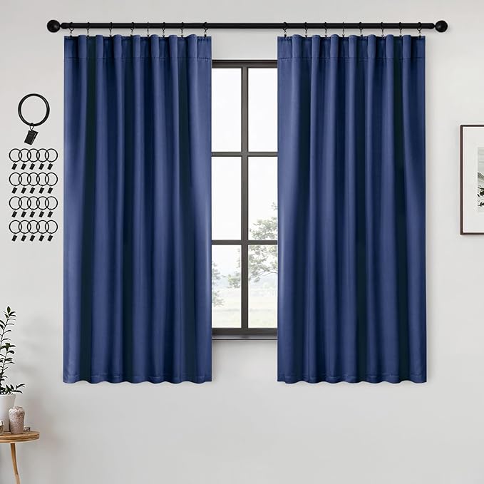 ANRODUO Back Tab Blackout Curtains for Bedroom Living Room, Rod Pocket Pinch Pleated Thermal Insulated Room Darkening Curtains 72 Inches Long 2 Panels, Navy Blue, 42 x 72 Inch-CubbioJoy