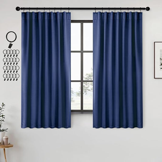 ANRODUO Back Tab Blackout Curtains for Bedroom Living Room, Rod Pocket Pinch Pleated Thermal Insulated Room Darkening Curtains 72 Inches Long 2 Panels, Navy Blue, 42 x 72 Inch-CubbioJoy