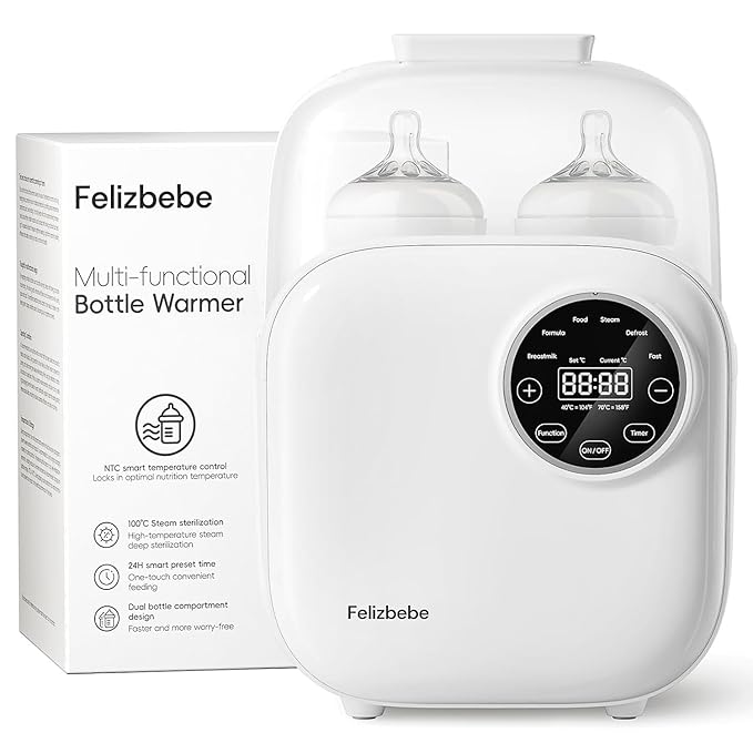 Baby Bottle Warmer, Felizbebe 10-in-1 Bottle Warmers for All Bottles, Detachable Body for Easy Cleaning, Accurate Temperature Control, Timer, Sterili-zing,Milk Warmer for Breastmilk or Formula-CubbioJoy