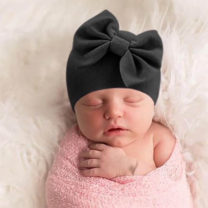 BQUBO Newborn Baby Hats Mittens Set Hospital Hat Beanie Infant Bow Hats Baby Gloves No Scratch Mittens for 0-6 Months-CubbioJoy