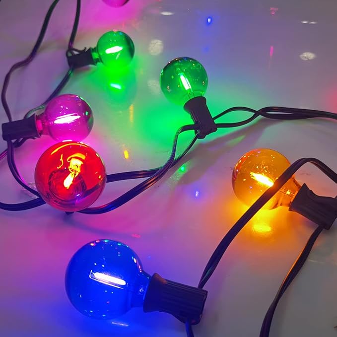25Ft LED Outdoor String Lights, G40 Outdoor Christmas Decorations Lights Waterproof with 27 LED Globe Multicolor Bulb, Hanging Vintage Christmas Lights for Patio Roofline Backyard Garden Party Decor-CubbioJoy