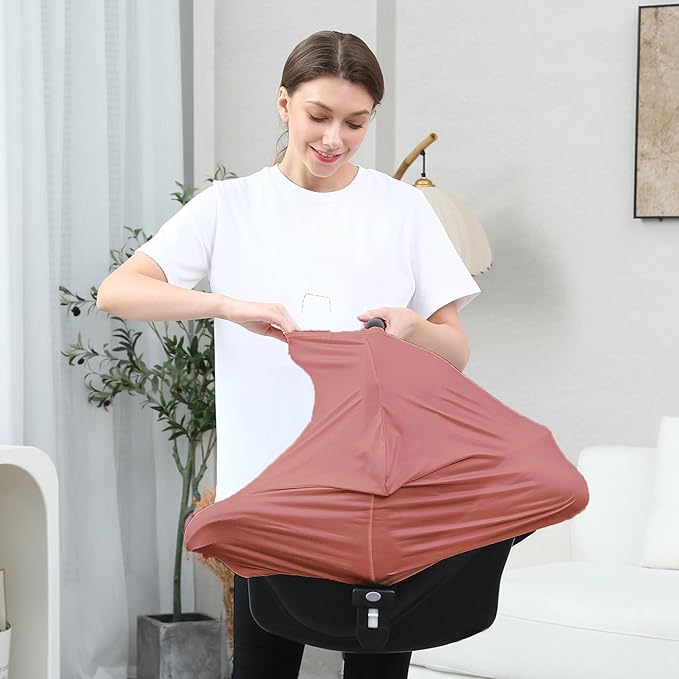 Car Seat Cover Baby for Nursing, Baby Breastfeeding Cover Carseat Canopy Covers, Solid Color Multi-use Nursing Cover for Babies (Bronze red)-CubbioJoy