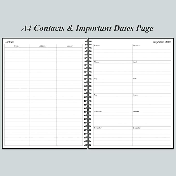 Daily Planner Undated - A4 To Do List Notebook Hourly Schedules, Spiral Appointment Planner for Women and Men,PVC Hardcover, Inner Pocket, Elastic Closure, 8.5" x 11", Black-CubbioJoy