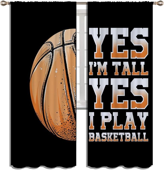 Basketball Blackout Curtains for Boy Girl Room Darkening Decor,Sport Theme Motto Dark Background Bedroom Living Room Home Rod Pocket Thermal Insulated Window Curtain/Drapes Panel,84x63 Inch…-CubbioJoy