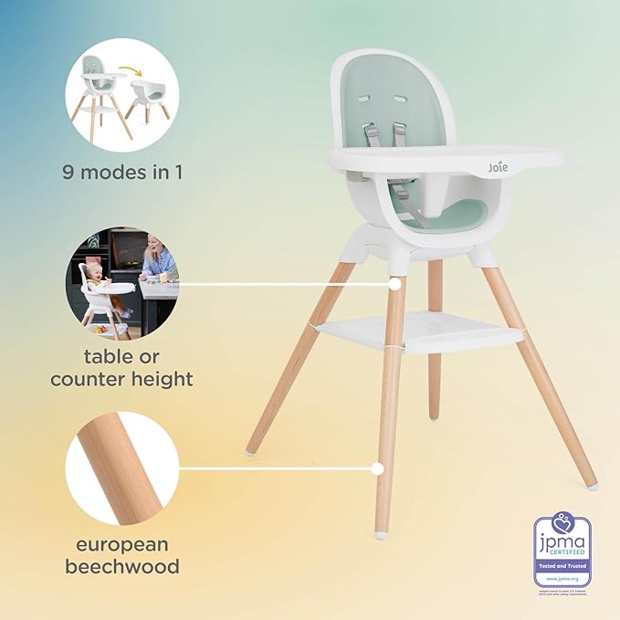 Joie Chai Multi-Mode Highchair - European Beech Wood, Convertible, 9+ Modes, Birth up to 60 lb. (Mist)-CubbioJoy