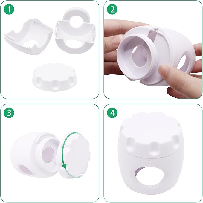 4 Pack Door Knob Safety Cover for Kids, Door Knob Cover, Screw Thread Design, Doors Knobs Child Proof Locks, Reusable and Reliable, for Toddler Baby Safety Doors Handle Covers (White)-CubbioJoy