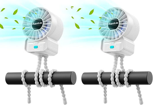 2 Pack Multifunctional Portable Stroller Fan 4 Speed 6600rpm High Speed Usb Rechargeable Personal Mini Handheld Fan Extended Tripod For Desktop Winding Kids Bed Treadmill Bike Golf Cart Outdoor Travel-CubbioJoy