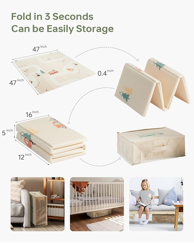 Baby Play Mat 47x47 Foldable Baby Play Mat for Playpen 50x50 Playpen Mat Reversible Foam Play Mat for Baby to Play on Floor 0.4" Crawling Baby Girl Play Mat for 50x50 Playpen(47 * 47 * 0.4)-CubbioJoy