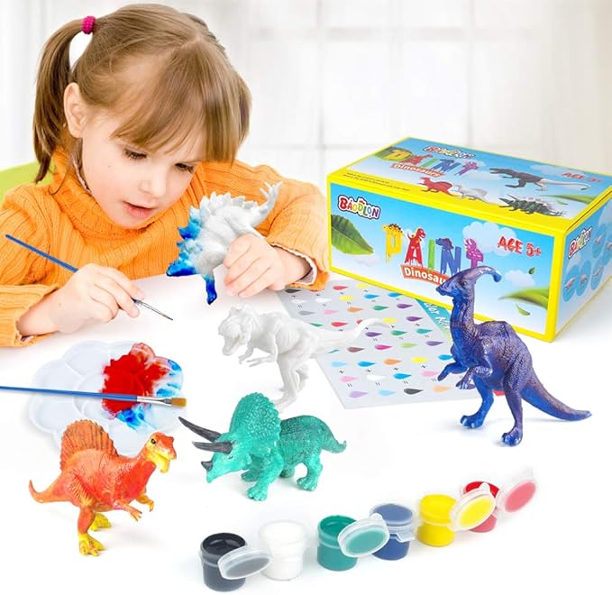 BAODLON Kids Arts Crafts Set Dinosaur Toy Painting Kit - 10 Dinosaur Figurines, Decorate Your Dinosaurs, Create a Dino World Painting Toys Gifts for 5, 6, 7, 8 Year Old Boys Kids Girls Toddlers-CubbioJoy