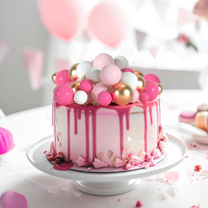75 Pieces Cake Balls Topper Decorations Foam Cupcake Topper Mini Balloon Cake Topper Balls Cake Picks for Cake Deco Birthday Party Wedding（Rose Pink, Pink, Gold, White）-CubbioJoy