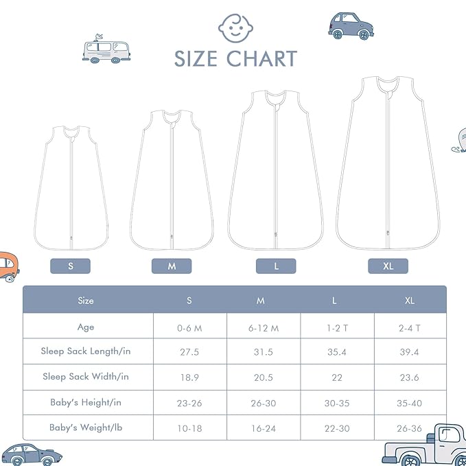 Baby Sleep Sack 2-4 T Baby Wearable Blanket 100% Organic Cotton 0.5 TOG Toddler Sleep Sacks 2- Way Zipper Soft Car 4 Layers 2T 3T 4T-CubbioJoy