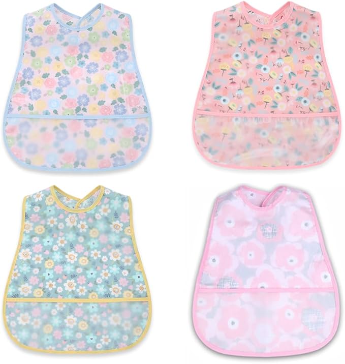 Baby bibs Waterproof Toddler bib - Feeding bib with Pocket for Infant Boy Girl Washable 6-36M-CubbioJoy