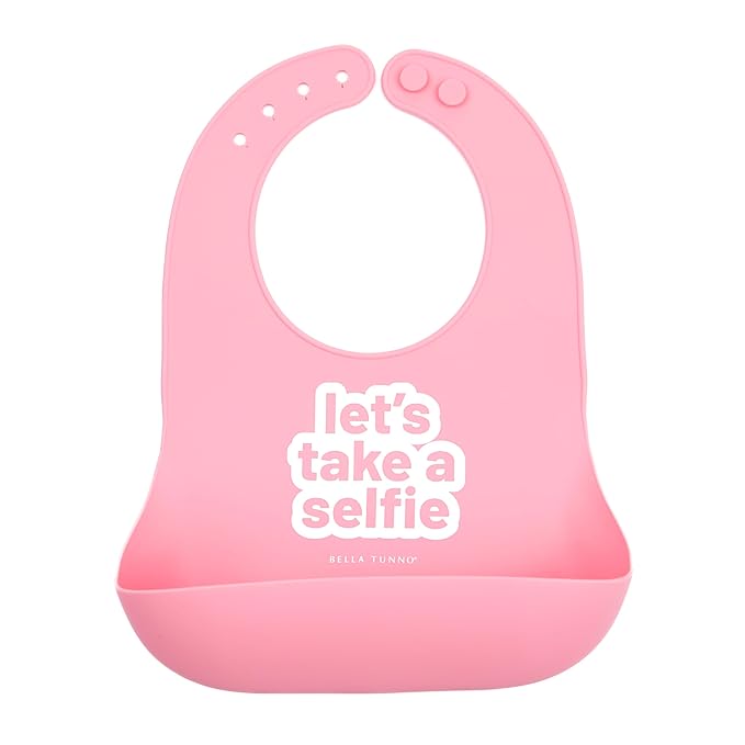 Bella Tunno Baby Bib for Eating, Waterproof Silicone Bib with Large Food Catcher, Adjustable Fit for Babies 4-12 months & Toddlers 1-3 Years, Boys & Girls, Lets Take a Selfie-CubbioJoy
