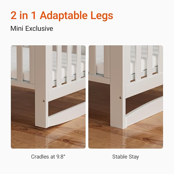 EvoNest Baby Crib, 11 in 1 Convertible Mini Crib with Wheels, 100% New Zealand Wood Growing Bed, 4 Adjustable Mattress Height,White-CubbioJoy