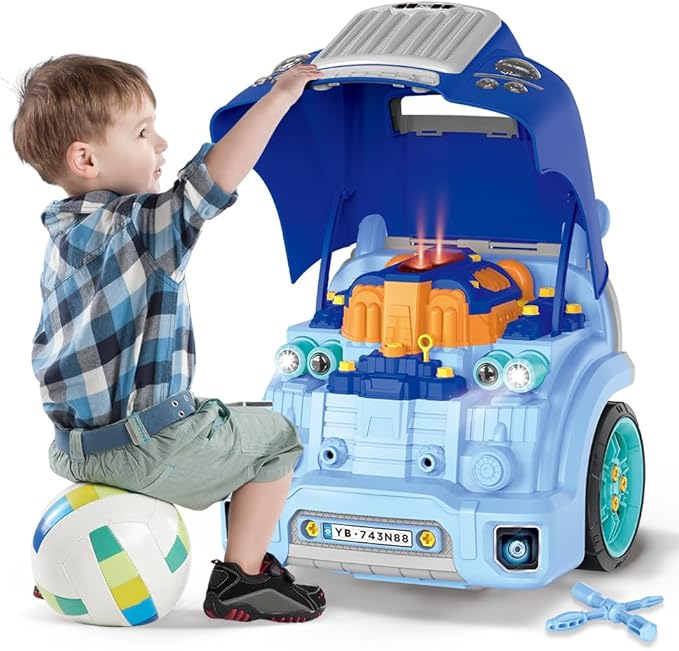 Interactive Truck Engine Toy with Removable Parts - Lights, Sounds, and Fun for Young Mechanics -Unleash Their Creativity and Motor Skills with This Truck Engine Toy (Bule)-CubbioJoy