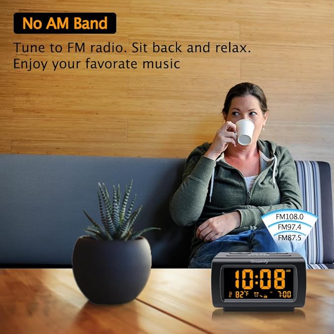 DreamSky Alarm Clock Radios for Bedrooms with Battery Backup, Large Big Numbers with Brightness Dimmer, USB Port, Bedside Digital FM Radio with Sleep Timer, Temperature, Adjustable Volume, Snooze-CubbioJoy