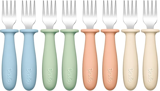 DRKIO 8 Pieces Toddler Forks Set - Baby Forks with Silicone Handle Children safe 18/8 Stainless Steel Toddler Utensils Set for Self Feeding Kids Silverware Anti-Choke Design Food Grade Dishwasher Safe-CubbioJoy