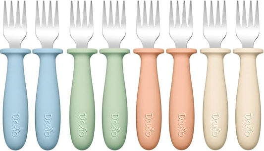 DRKIO 8 Pieces Toddler Forks Set - Baby Forks with Silicone Handle Children safe 18/8 Stainless Steel Toddler Utensils Set for Self Feeding Kids Silverware Anti-Choke Design Food Grade Dishwasher Safe-CubbioJoy