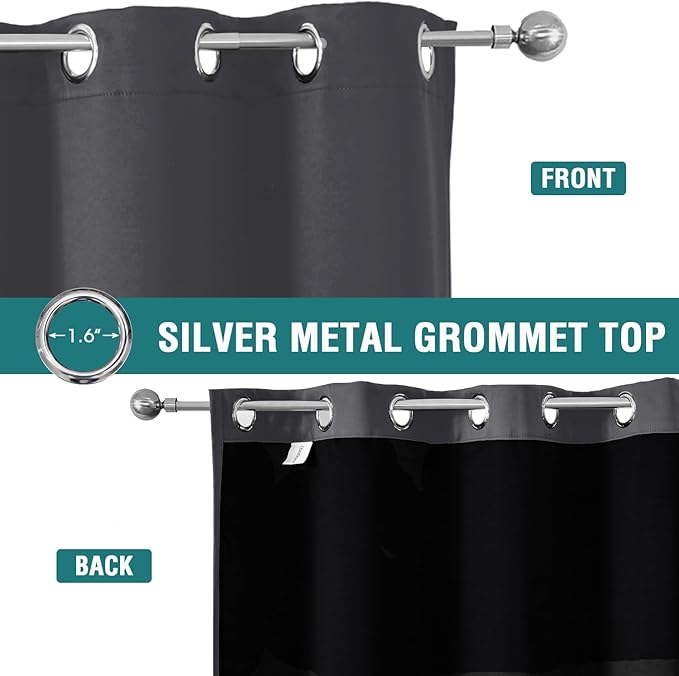 ChrisDowa 100% Blackout Curtains for Bedroom with Black Liner, 2 Thick Layers Total Blackout Thermal Insulated Grommet Window Curtains 63 Inch Length 2 Panels Set (Dark Grey, 42 x 63 Inch)-CubbioJoy