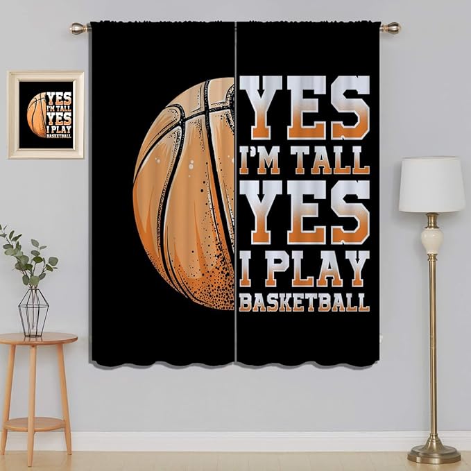 Basketball Blackout Curtains for Boy Girl Room Darkening Decor,Sport Theme Motto Dark Background Bedroom Living Room Home Rod Pocket Thermal Insulated Window Curtain/Drapes Panel,84x72 Inch…-CubbioJoy