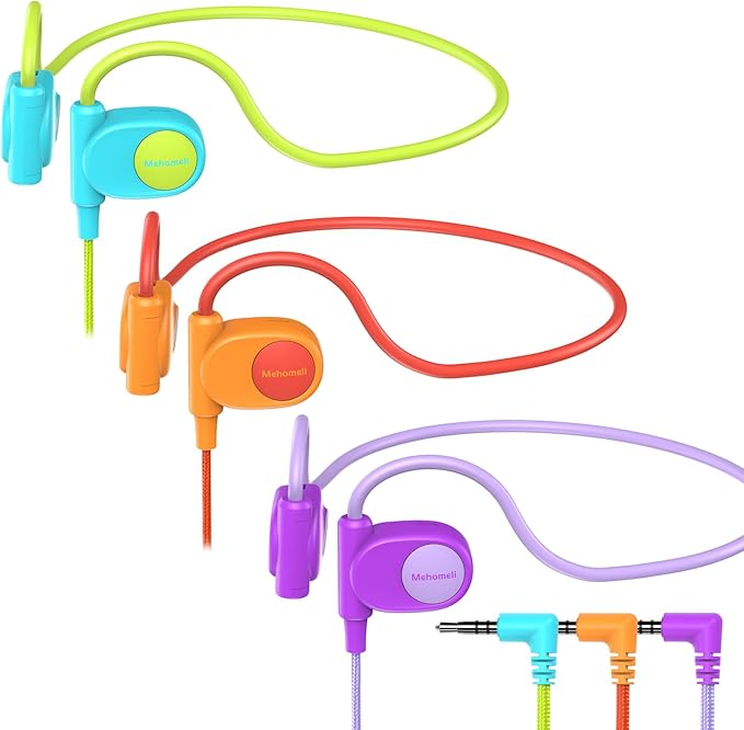 Kid Headphones for School, Air Conduction Open Ear Headphones, 3.5mm Jack Wired Cord, Ultra-Comfort, Ergonomic and Lightweight Design Perfect for School and Outdoor Activities-Orange,Purple,-CubbioJoy