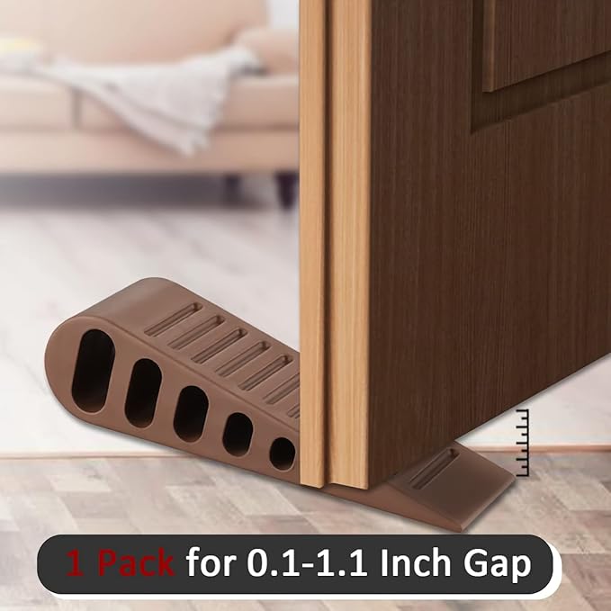 JQK Rubber Door Stopper Wedge, Bronze 3 Pack Soft TPR Premium Door Stops for Bottom of Heavy Duty Door on Tile, Concrete, Carpet, Wooden Floor, DSB61-ORB-P3-CubbioJoy