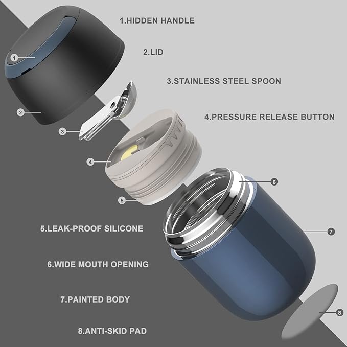 17 oz Insulated Lunch Containers, Blue, Vacuum Stainless Steel Thermo Lunch Box with Handle and Folding Spoon for School, Office, Travel-CubbioJoy