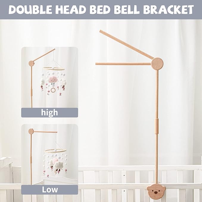 Baby Crib Mobile Arm,HBM Wooden Mobile Arm for Crib Mobile Hanger for Crib Baby Girl Nursery Decor-CubbioJoy