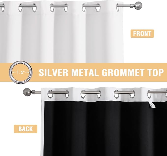 ChrisDowa White 100% Blackout Curtains for Bedroom with Black Liner, 2 Thick Layers Total Blackout Thermal Insulated Grommet Window Curtains 2 Panels Set (Pure White, 52 x 84 Inch)-CubbioJoy