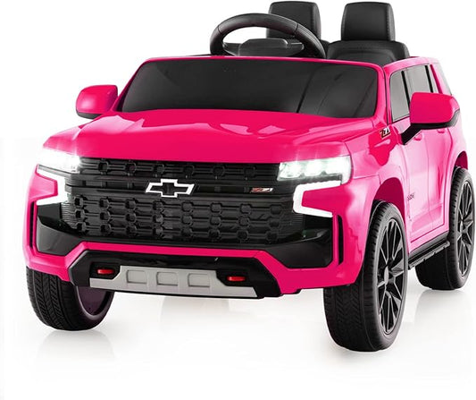 Costzon Ride on Car, 12V Licensed Chevrolet Tahoe Battery Powered Electric Vehicle w/ 2.4G Remote Control, High/Low Speed, Music, Lights, MP3/USB/FM, Spring Suspension, Electric SUV for Kids (Pink)-CubbioJoy