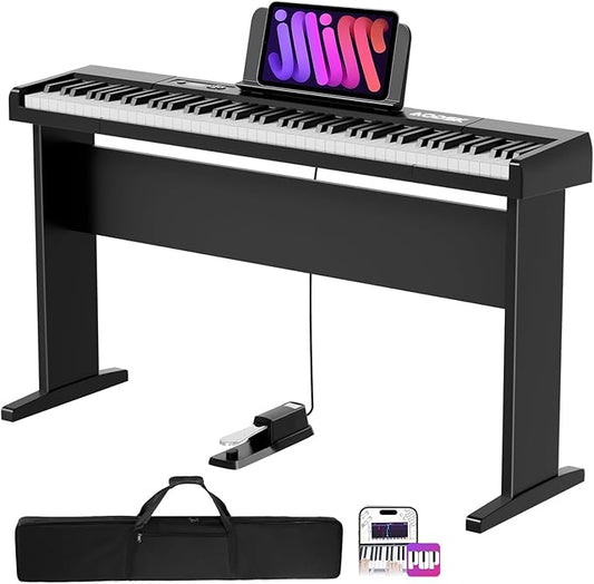 Aodsk 88 Key keyboard piano, Portable Digital Piano with Wooden stand Set for Beginners,128 Tone,128 Rhythm, 20 Demo Song, with Sustain Pedal, Carrying Case, Complimentary Online Piano Lessons-CubbioJoy