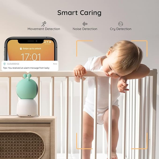 BOIFUN 2K Split-Screen 5 Inch Wi-Fi Baby Monitor With 2 Cameras, Colorful Night Light, AI Motion & Sound & Humidity & Temp Detection, Auto Tracking Via Smartphone App And Monitor Control, Night Vision-CubbioJoy