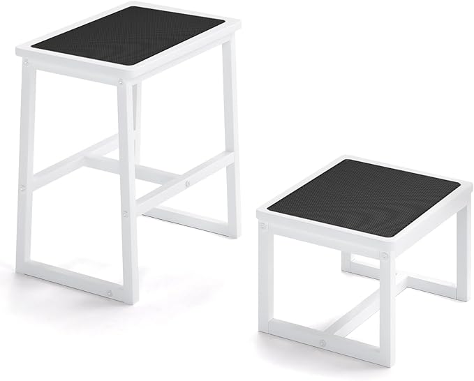 2 Step Stools for Adults Kids, Anti-Slip Sturdy Wooden Foot Stools with 500 Lbs Capacity for High Beds,Closet, Bathroom,Kitchen, Potty Training-CubbioJoy