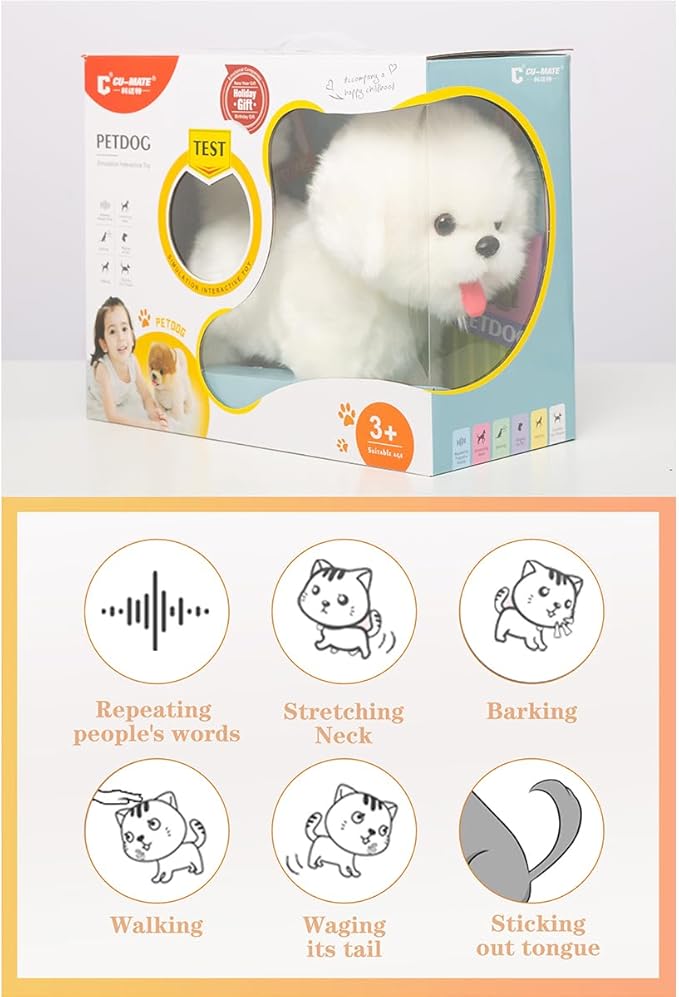 CU-MATE Plush Interactive Maltese Simulation Dog-Realistic Puppy Electronic Toy Dog with Walking/Barking/Wagging Tail/Talking-Like Real Robotic Present-CubbioJoy