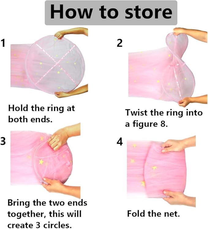 BCBYou Bed Canopy Mosquito Net with Fluorescent Stars Glow in Dark for Baby, Kids, and Adults, for Cover The Baby Crib, Kid Bed, Girls Bed Or Full Size Bed (Pink)-CubbioJoy