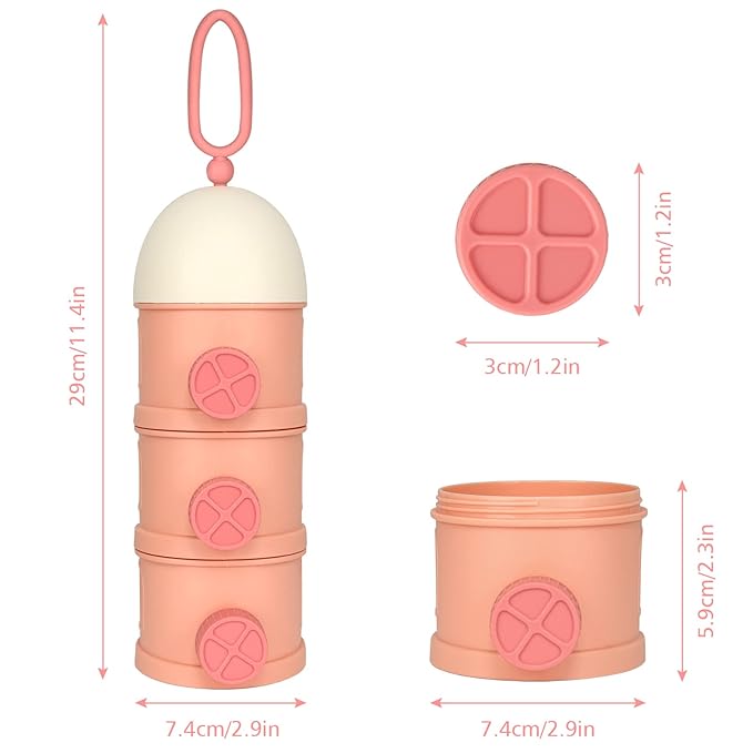 Accmor Formula Dispenser On The Go, 3 Layers Stackable Formula Container to Go, Non-Spill Portable Milk Powder Baby & Kids Snack Container, Pink-CubbioJoy