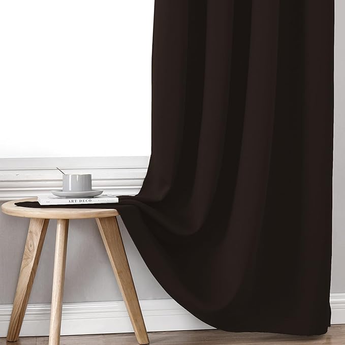ChrisDowa 100% Blackout Curtains for Bedroom with Black Liner, 2 Thick Layers Total Blackout Thermal Insulated Grommet Window Curtains 2 Panels Set (Brown, 52 x 54 Inch)-CubbioJoy