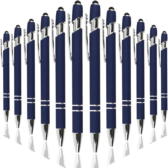 Ballpoint Pen with Stylus Tip, Soft Touch Click Metal Pen, 1.0mm Medium Point, Black Ink, 12 Count(Dark Blue)-CubbioJoy