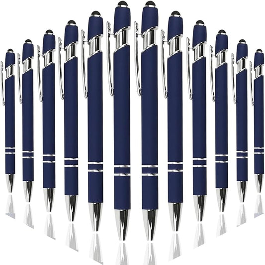 Ballpoint Pen with Stylus Tip, Soft Touch Click Metal Pen, 1.0mm Medium Point, Black Ink, 12 Count(Dark Blue)-CubbioJoy