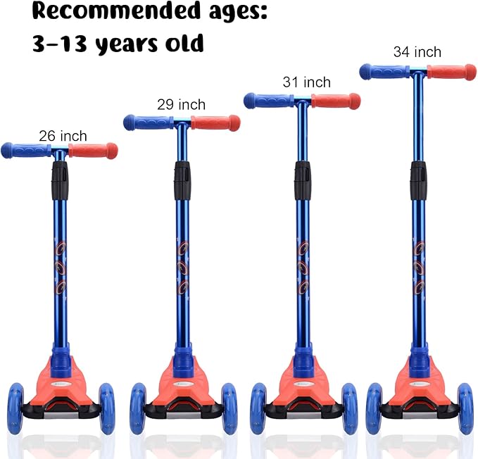 3 Wheel Scooter for Kids Ages 6-12,Kids Scooter with Light Up Wheels, Sturdy Deck Design, and 4 Height Adjustable Suitable for Kid Ages 3-12-CubbioJoy