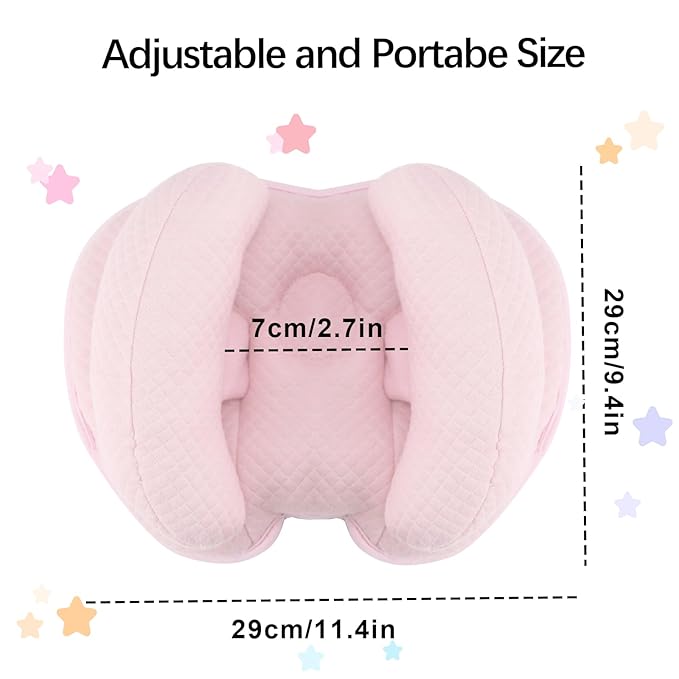 2 in 1 Baby Support Pillow, Banana Shape Baby Neck Head Travel Pillow Stroller Insert Cushion for Kids, Toddler, Pink-CubbioJoy