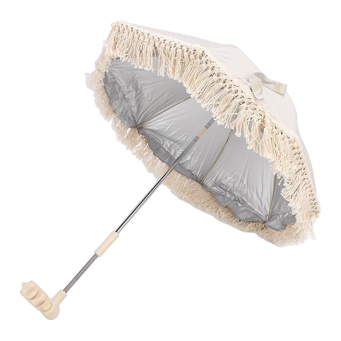 Baby Outdoor Parasols, Baby Stroller Parasol Umbrella with Adjustable Clamp, Toddler Umbrella for Trolley Wheelchair Beach Chair, Outdoor Activities (Beige)-CubbioJoy