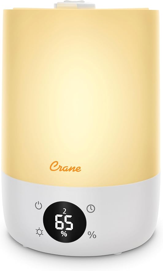 Crane Ultra-Quiet 3-in-1 Humidifier, Essential Oil Aroma Diffuser & Soothing Sleep Light - Compact 1.2 Gallon Capacity with Adjustable Night Light & Fragrance Tray - Ideal for Bedroom and Office-CubbioJoy
